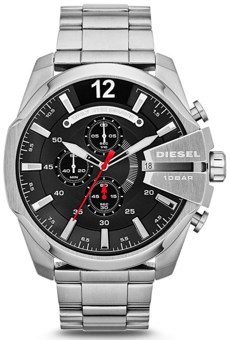 Diesel DZ4308 Mega Chief Chronograph Men's Watch – Black Dial & Silver Stainless Steel Strap