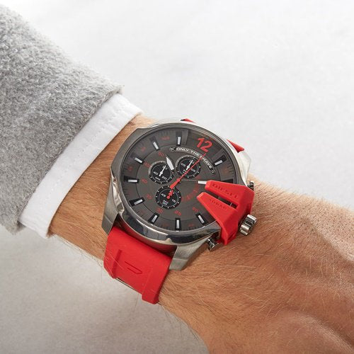 Diesel DZ4427 Mega Chief Chronograph Men's Watch – Black Dial & Red Silicone Strap