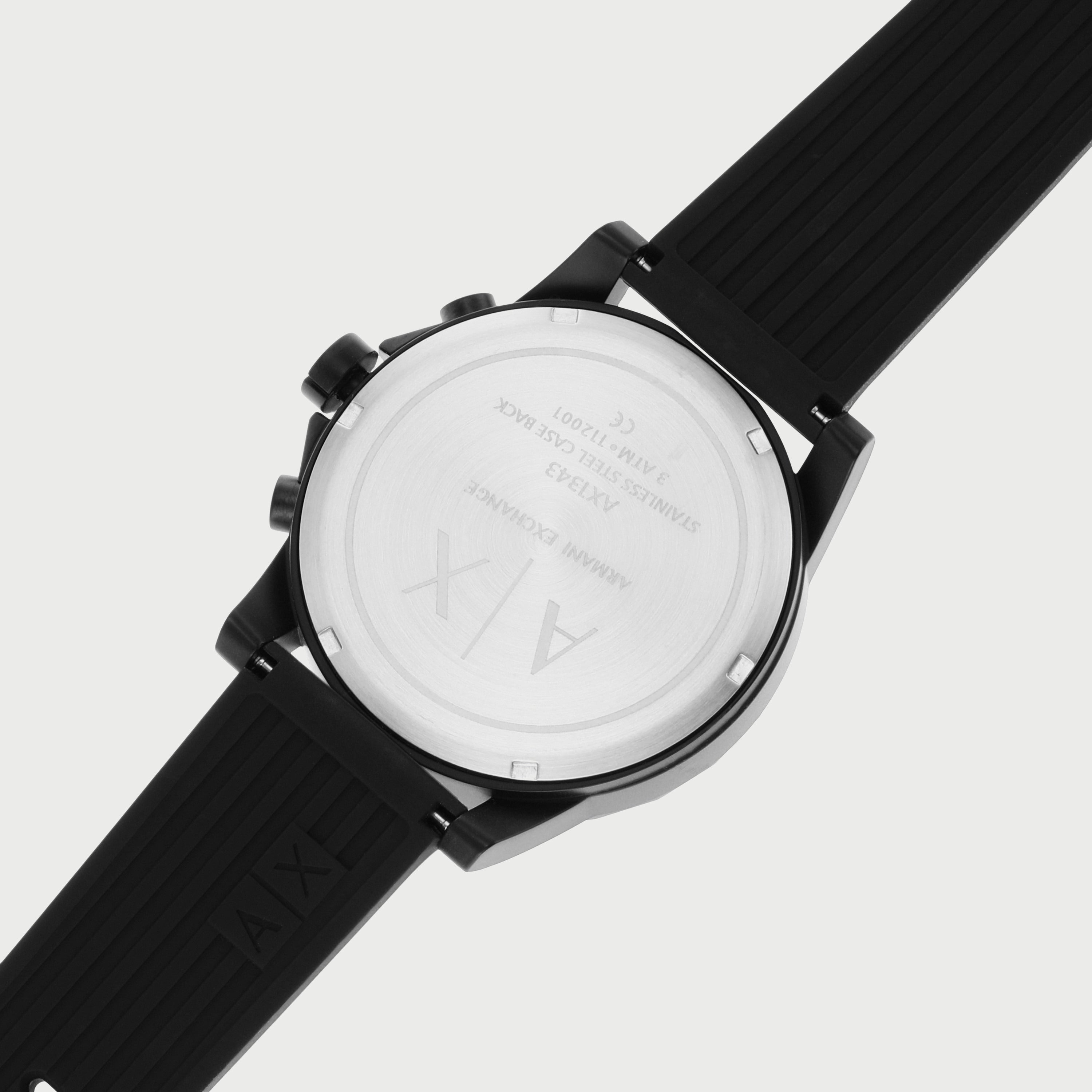 Armani Exchange Outerbanks AX1343 Men's Chronograph Watch – Black Dial with Black Silicone Strap