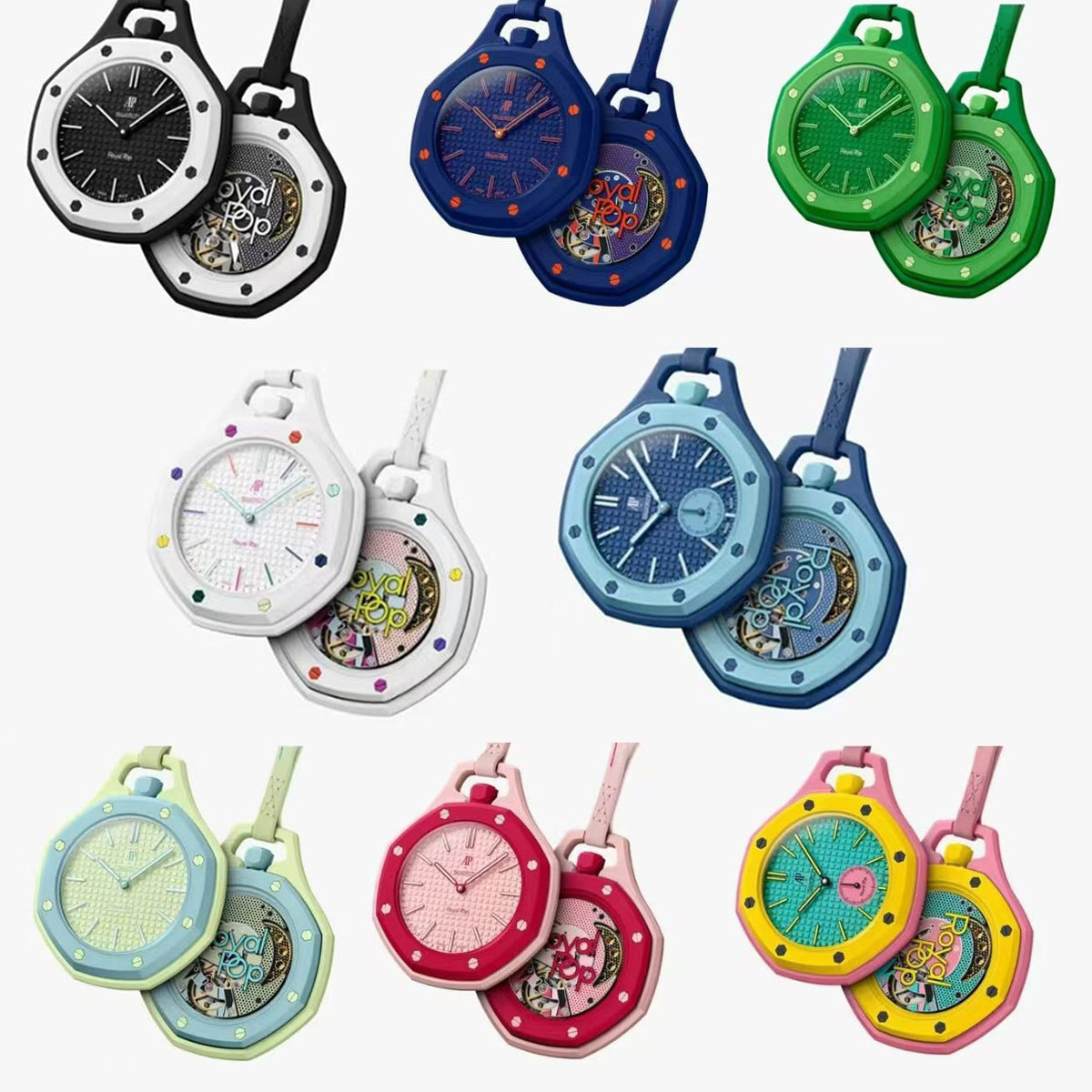 Royal Pop Lan Ba Mint Blue Two-Tone Octagonal Lanyard Pocket Watch