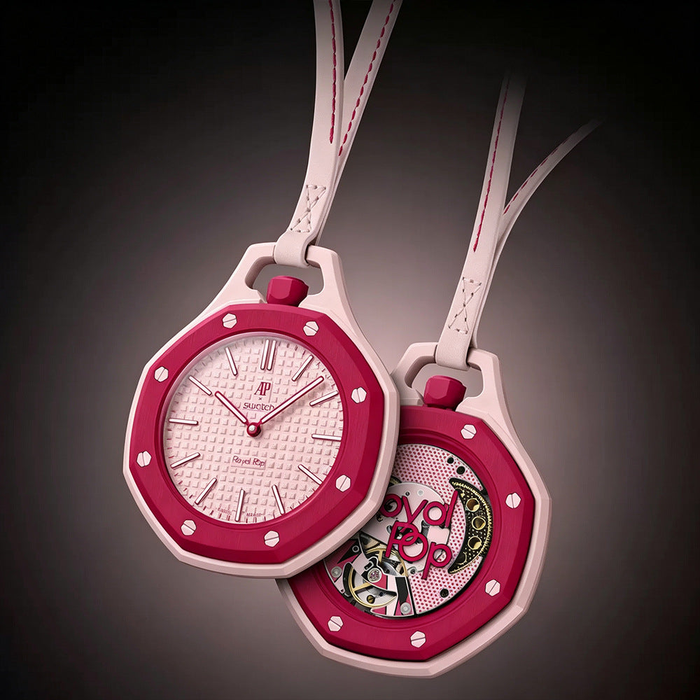Royal Pop Rose Pop Pink Two-Tone Octagonal Lanyard Pocket Watch