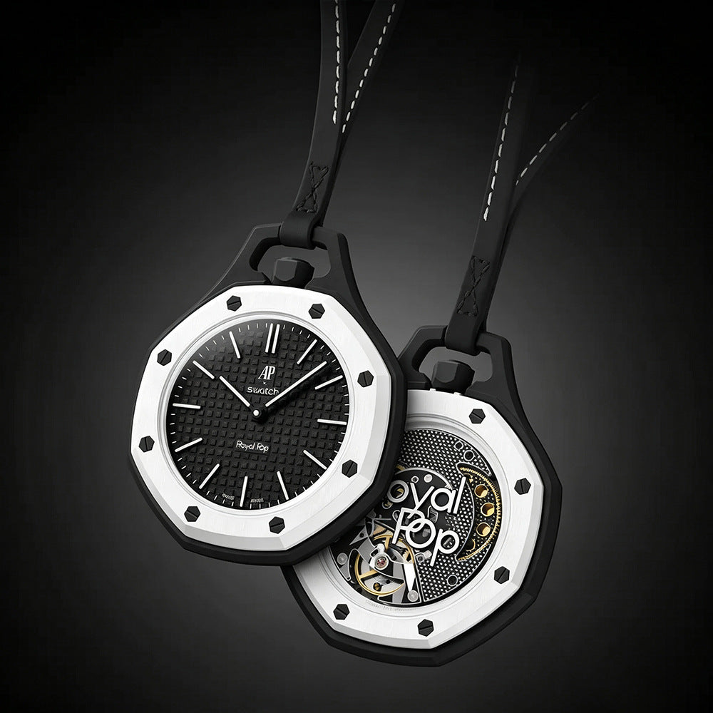Royal Pop Hachi White-Black Octagonal Lanyard Pocket Watch
