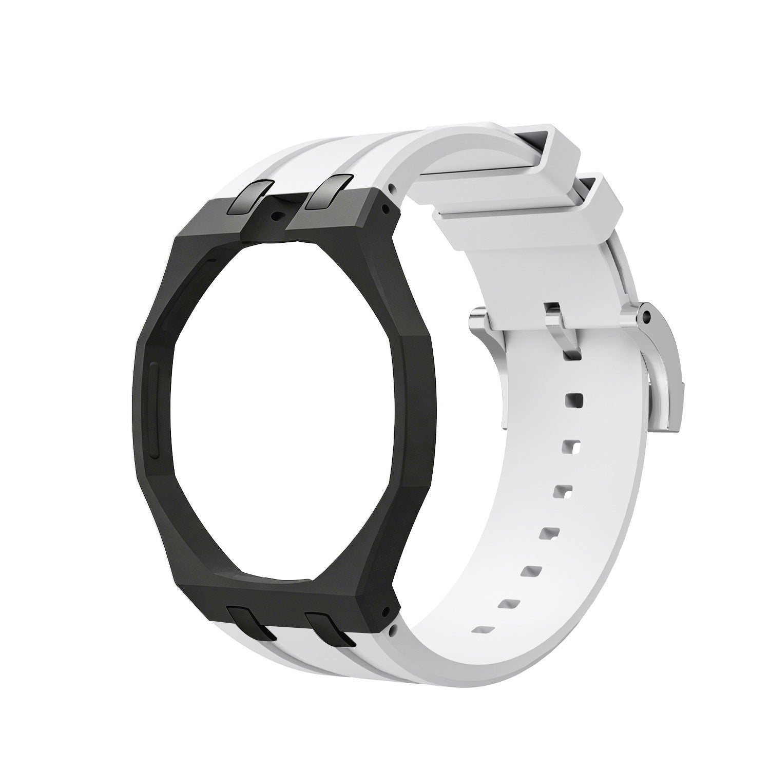 Black Metal Case + White Silicone Strap Mod Kit | Royal Oak Style Replacement Set For G-Shock GA2100 GA-B2100