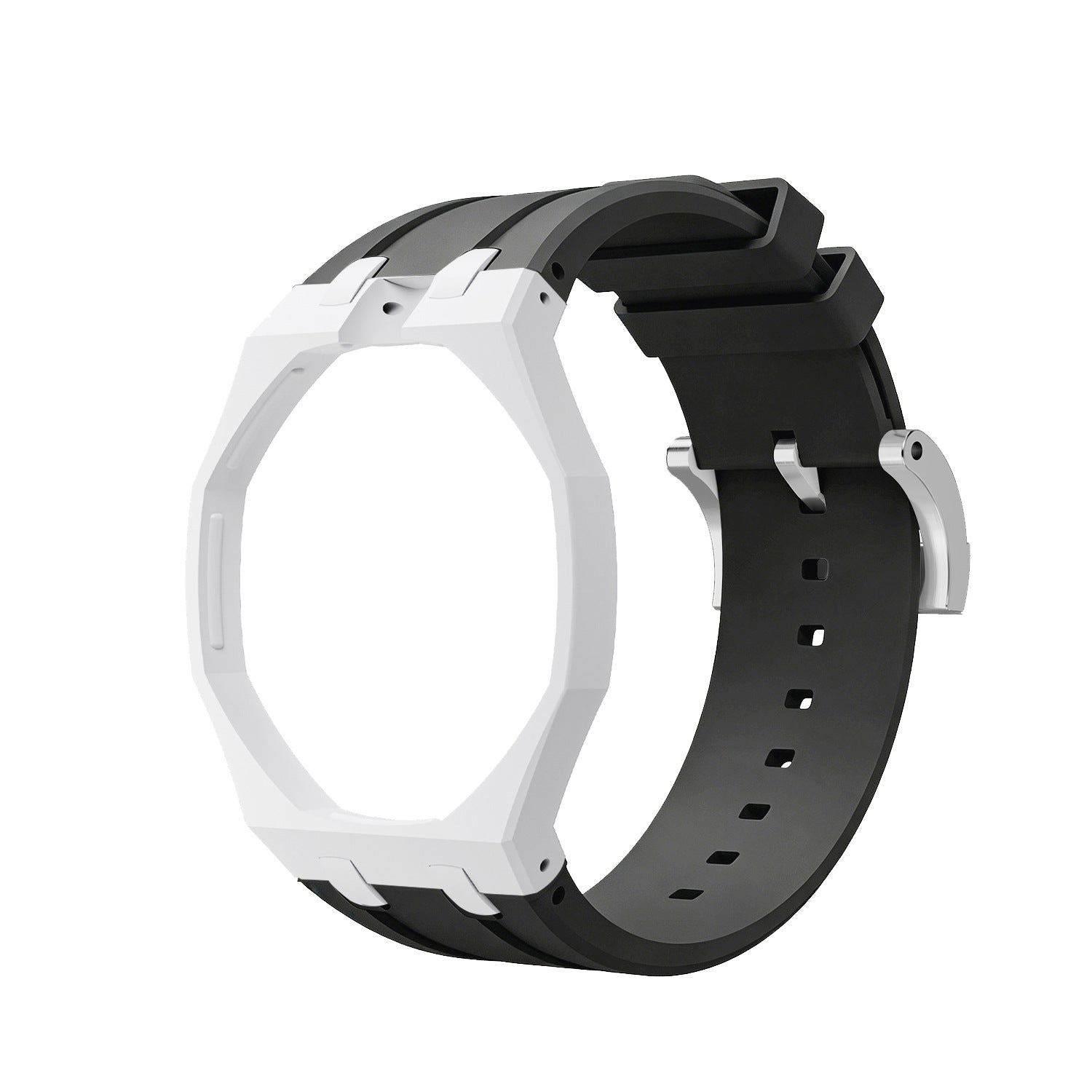 White Metal Case + Black Silicone Strap Mod Kit | Royal Oak Style Replacement Set For G-Shock GA2100 GA-B2100