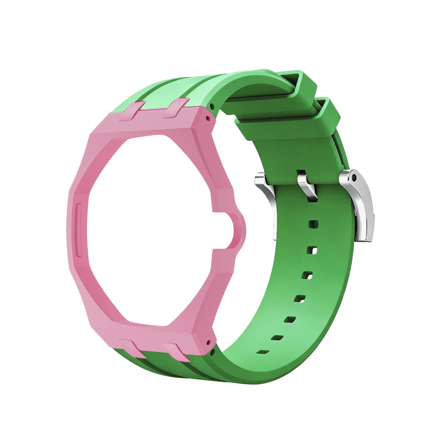 Light Pink Metal Case + Fresh Green Silicone Strap Mod Kit | Royal Oak Style Replacement Set For G-Shock GA2100 GA-B2100