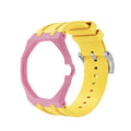 Light Pink Metal Case + Bright Yellow Silicone Strap Mod Kit | Royal Oak Style Replacement Set For G-Shock GA2100 GA-B2100