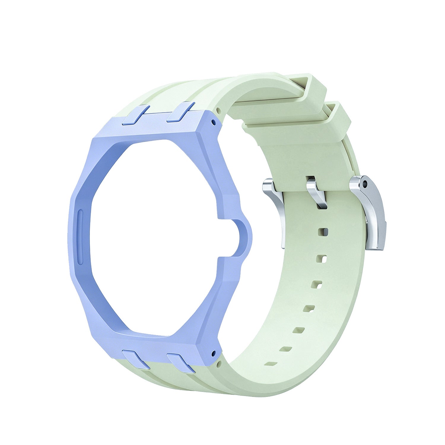 Light Blue Metal Case + Matcha Green Silicone Strap Mod Kit | Royal Oak Style Replacement Set For G-Shock GA2100 GA-B2100