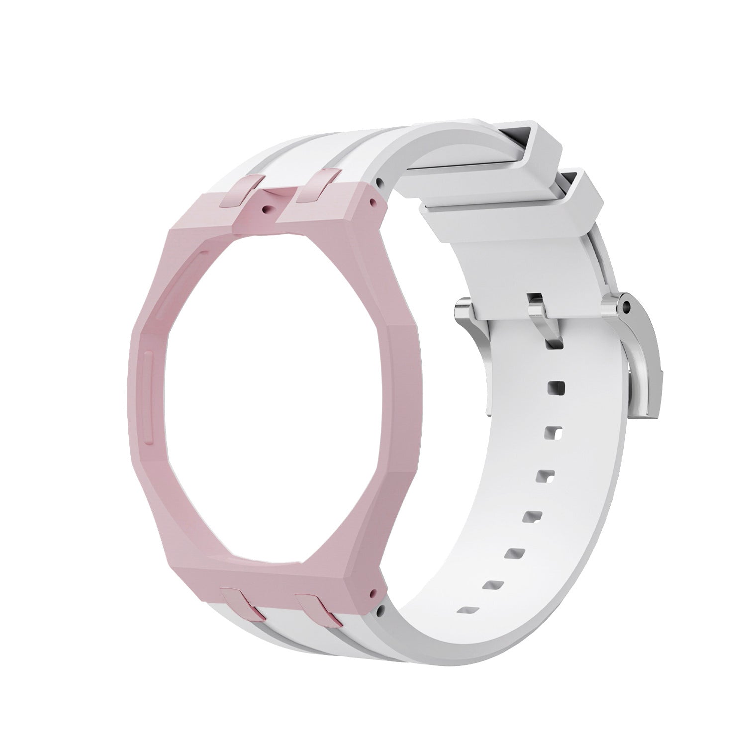 Light Pink Metal Case + White Silicone Strap Mod Kit | Royal Oak Style Replacement Set For G-Shock GA-2100 GA-B2100