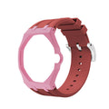 Light Pink Metal Case + Wine Red Silicone Strap Mod Kit | Royal Oak Style Replacement Set For G-Shock GA2100 GA-B2100