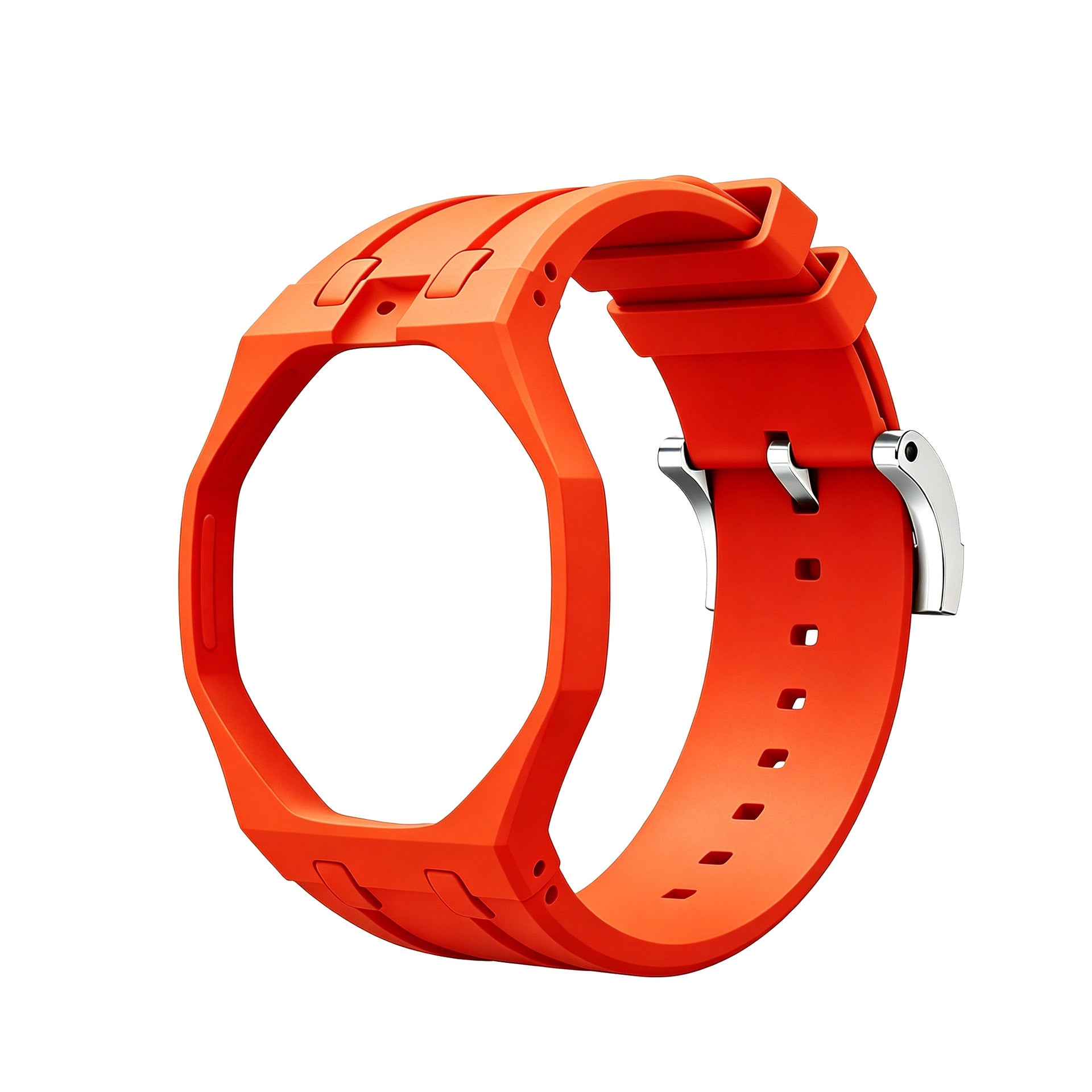 Bright Orange Metal Case + Bright Orange Silicone Strap Mod Kit | Royal Oak Style Replacement Set For G-Shock GA2100 GA-B2100