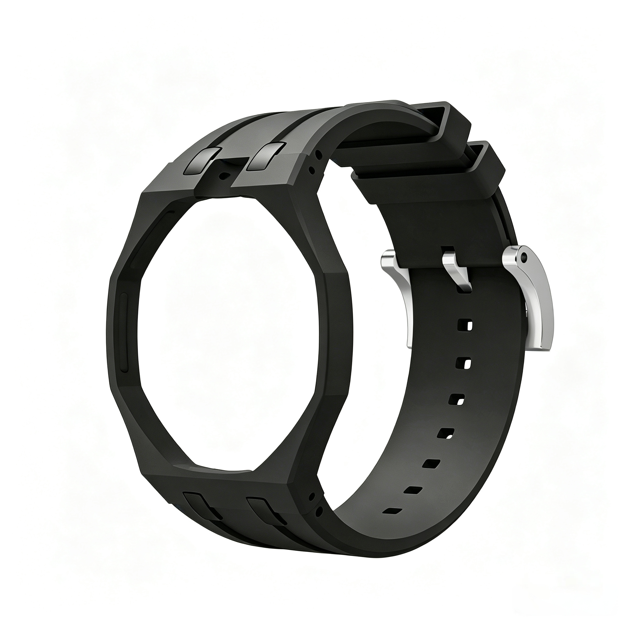 All Black Metal Case + Black Silicone Strap Mod Kit | Royal Oak Style Replacement Set For G-Shock GA2100 GA-B2100