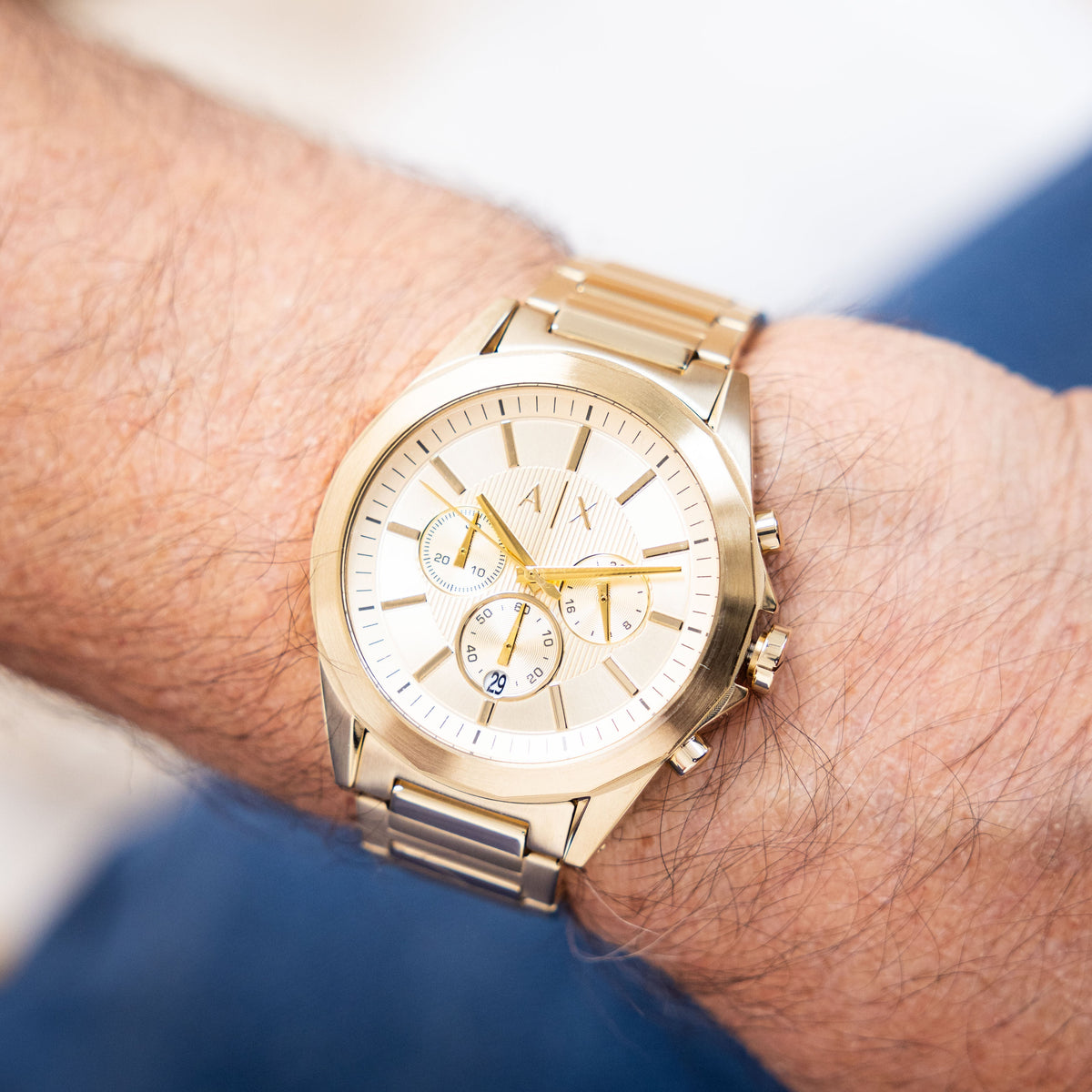 Armani Exchange Drexler AX2602 Men's Chronograph Watch – Gold Dial with Gold Stainless Steel Strap