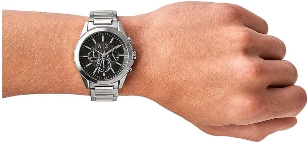 Armani Exchange Drexler AX2600 Men's Chronograph Watch – Black Dial with Silver Stainless Steel Strap