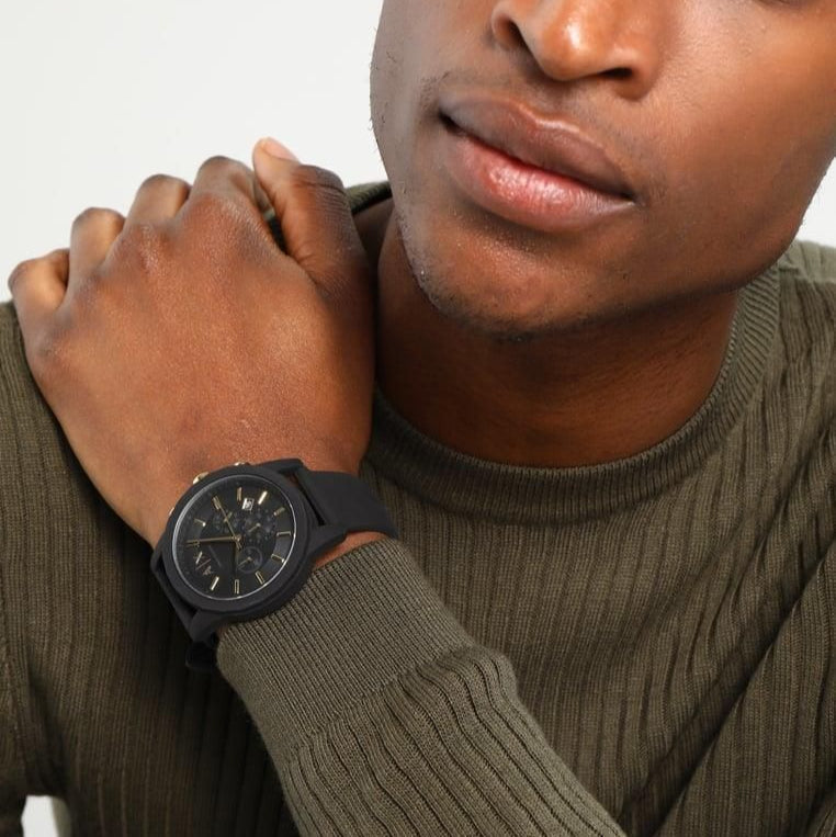 Armani Exchange Outerbanks AX7105 Men's Chronograph Watch – Black Dial with Black Stainless Steel Strap