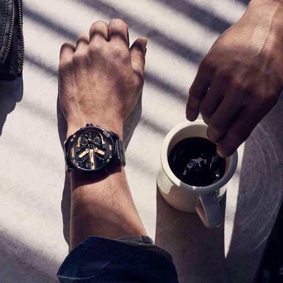 Diesel DZ7350 Mr. Daddy 2.0 Chronograph Men's Watch – Black Dial & Black Leather Strap