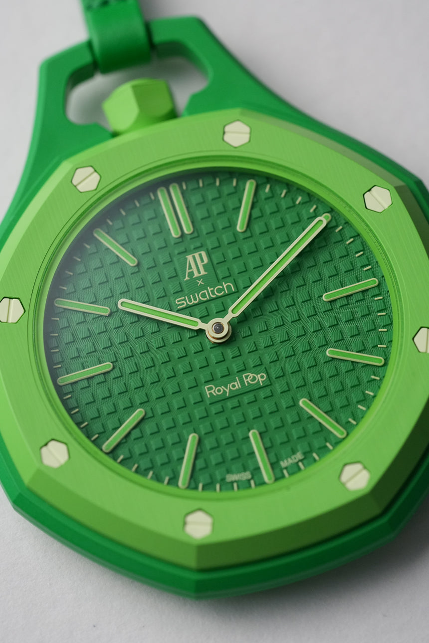 Royal Pop Vert Pop Bright Green Octagonal Lanyard Pocket Watch