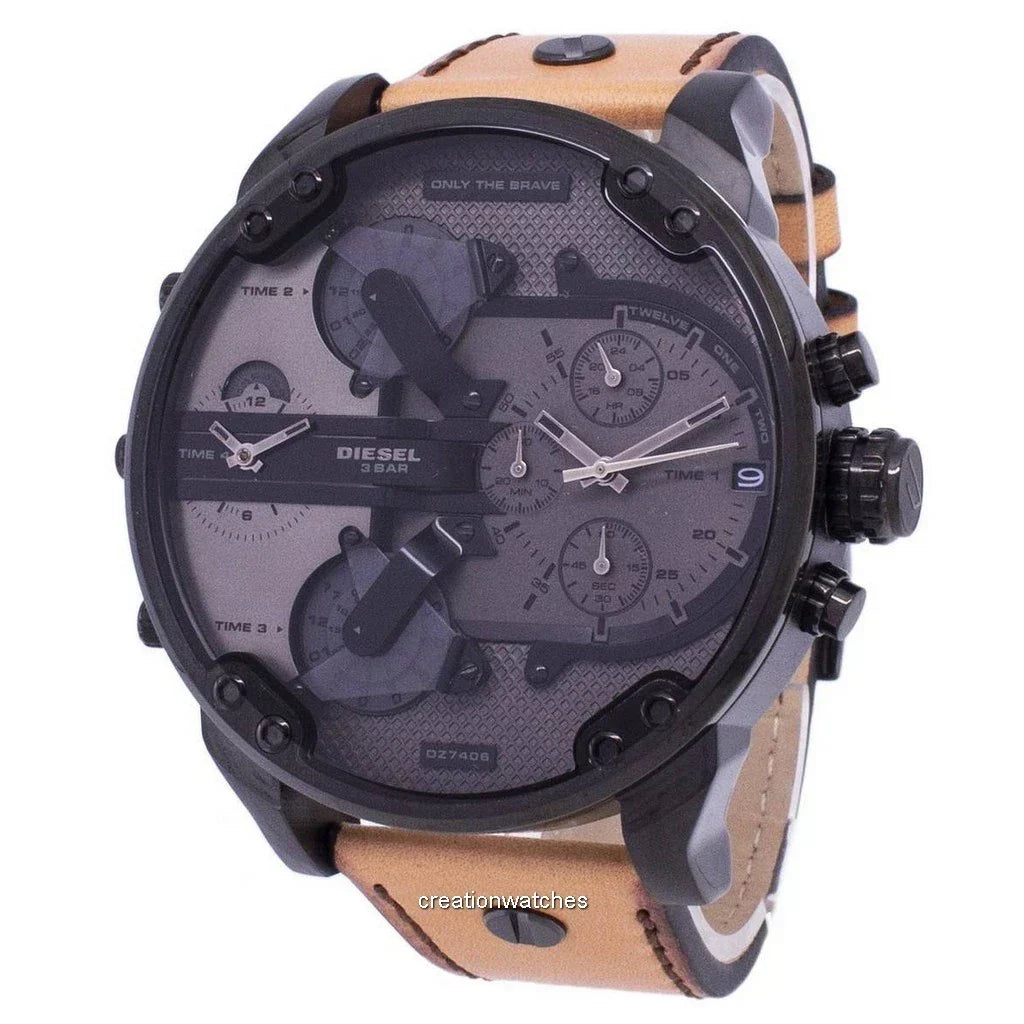 Diesel DZ7406 Mr. Daddy 2.0 Chronograph Men's Watch – Grey Dial & Brown Leather Strap
