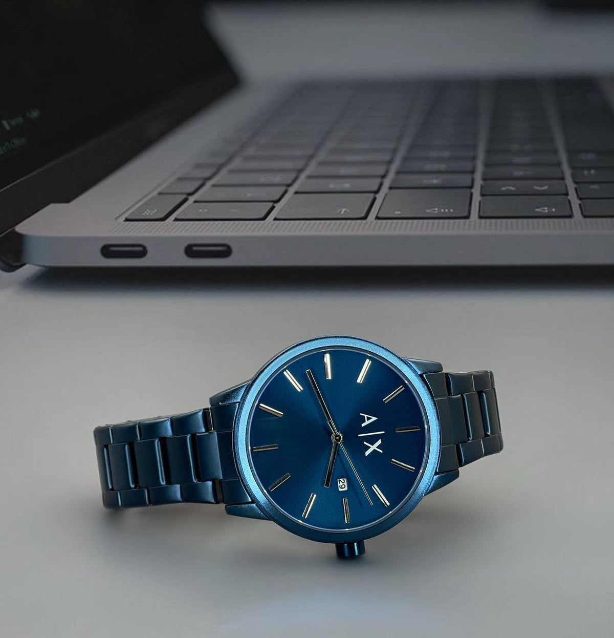 Armani Exchange Cayde AX2702 Men's Analog Watch – Blue Dial with Matching Blue Stainless Steel Strap