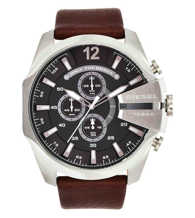 Diesel DZ4290 Mega Chief Chronograph Men's Watch – Black Dial & Brown Leather Strap