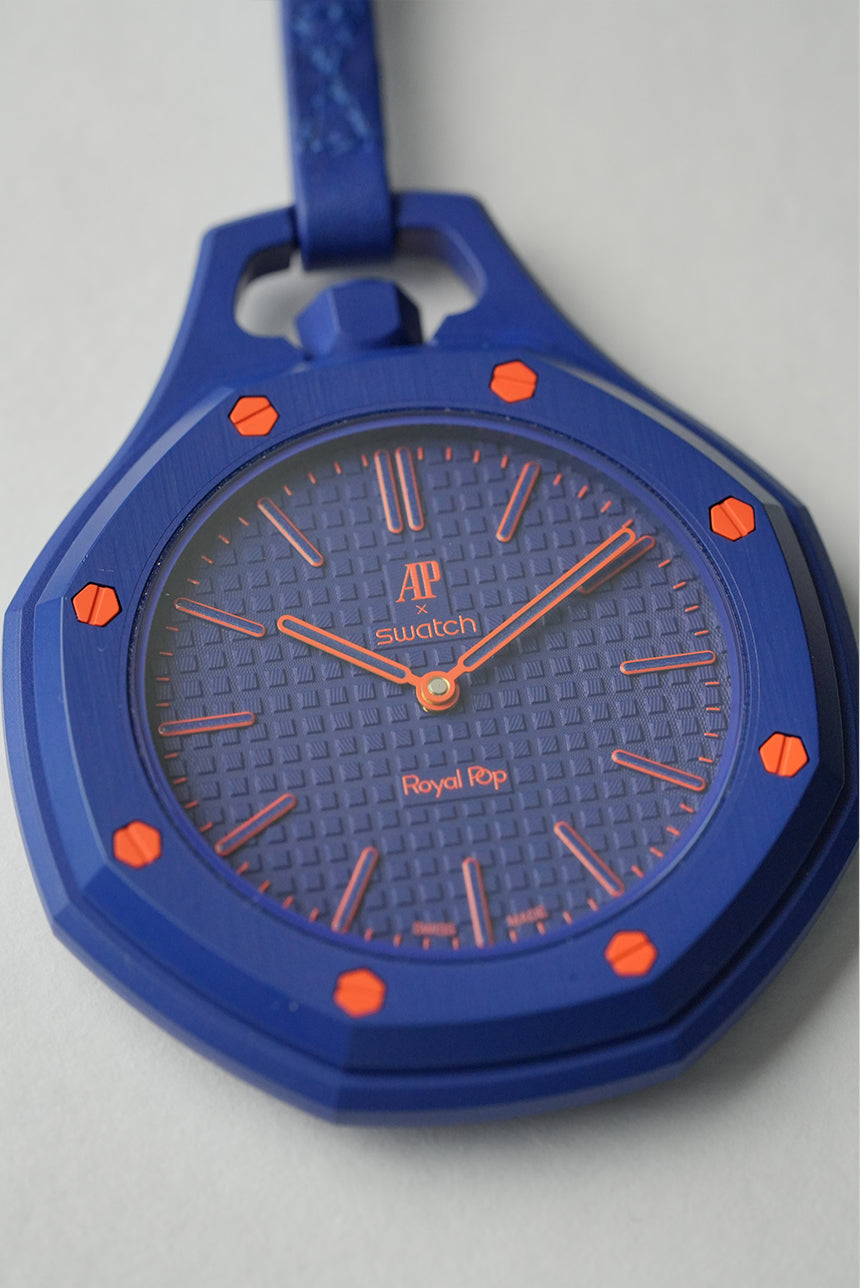 Royal Pop Orenji Hachi Blue-Orange Octagonal Lanyard Pocket Watch