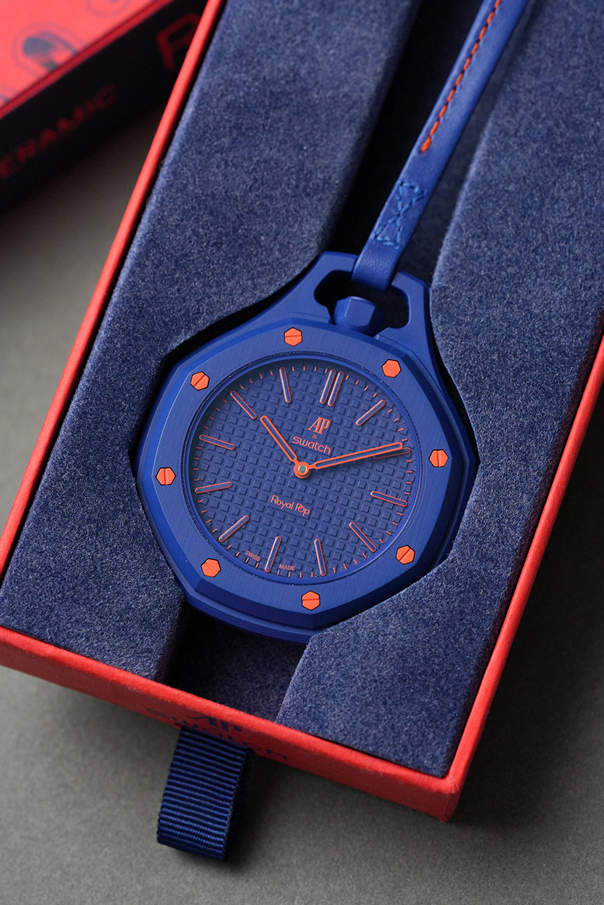 Royal Pop Orenji Hachi Blue-Orange Octagonal Lanyard Pocket Watch