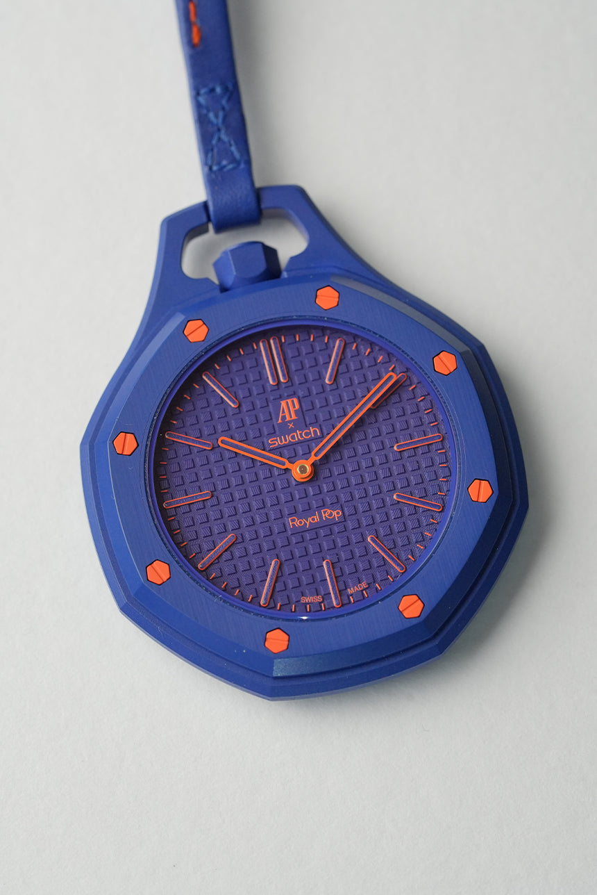 Royal Pop Orenji Hachi Blue-Orange Octagonal Lanyard Pocket Watch