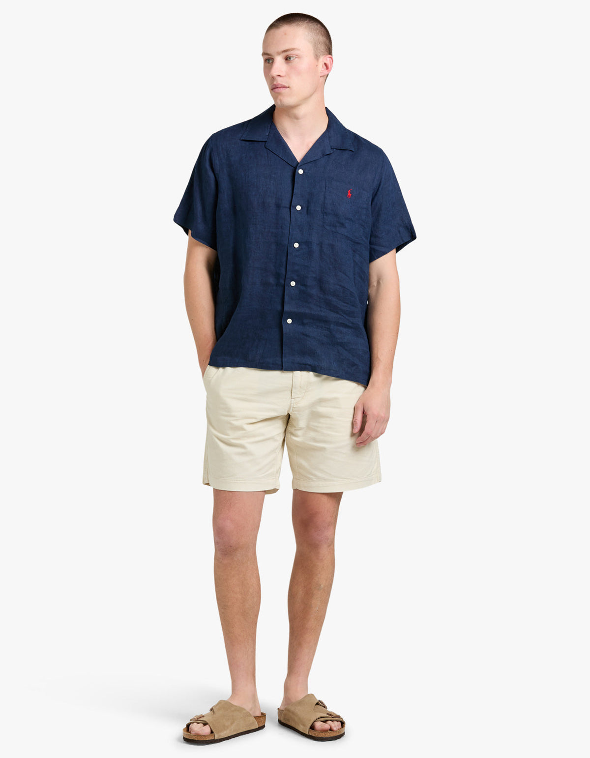 Classic Fit Linen Camp Shirt - Newport Navy