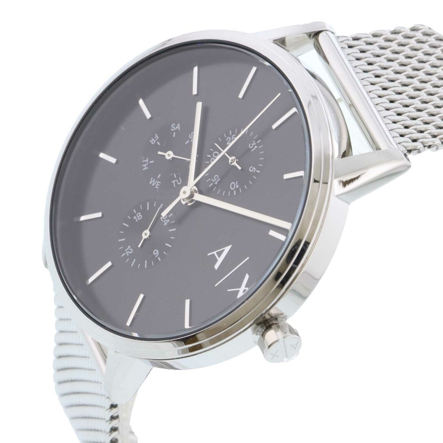 Armani Exchange Cayde AX2714 Men's Chronograph – Black Dial with Silver Mesh Stainless Steel Strap