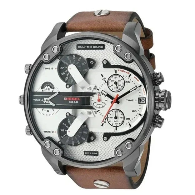 Diesel DZ7394 Mr. Daddy 2.0 Chronograph Men's Watch – Silver Dial & Brown Leather Strap