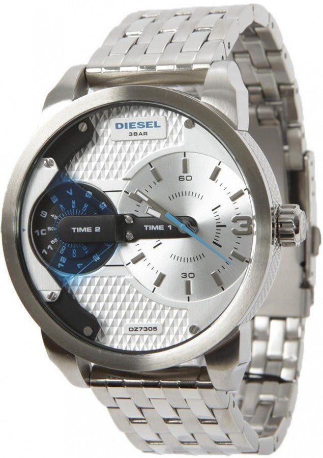 Diesel DZ7305 Mini Daddy Dual Time Men's Watch – Silver Dial & Stainless Steel Strap