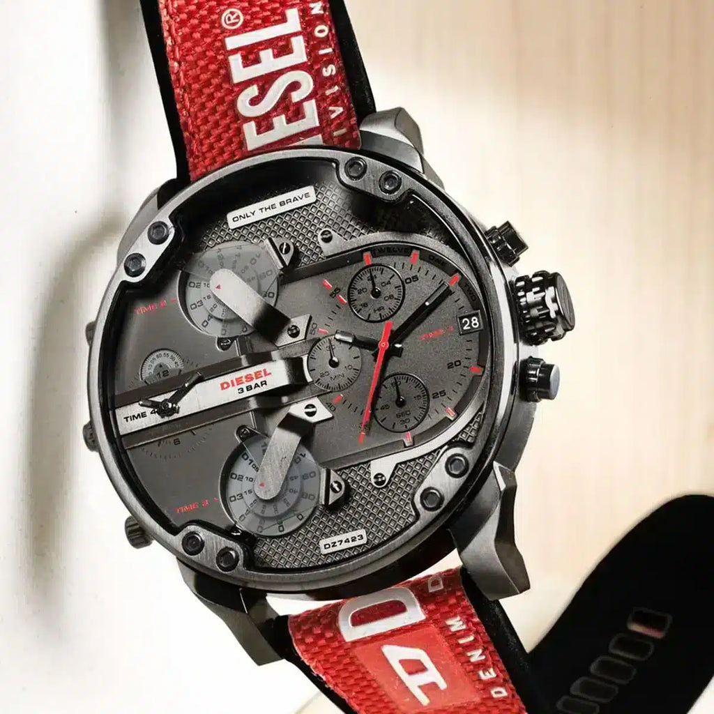Diesel DZ7423 Mr. Daddy 2.0 Chronograph Men's Watch – Grey Dial & Red Rubber Strap