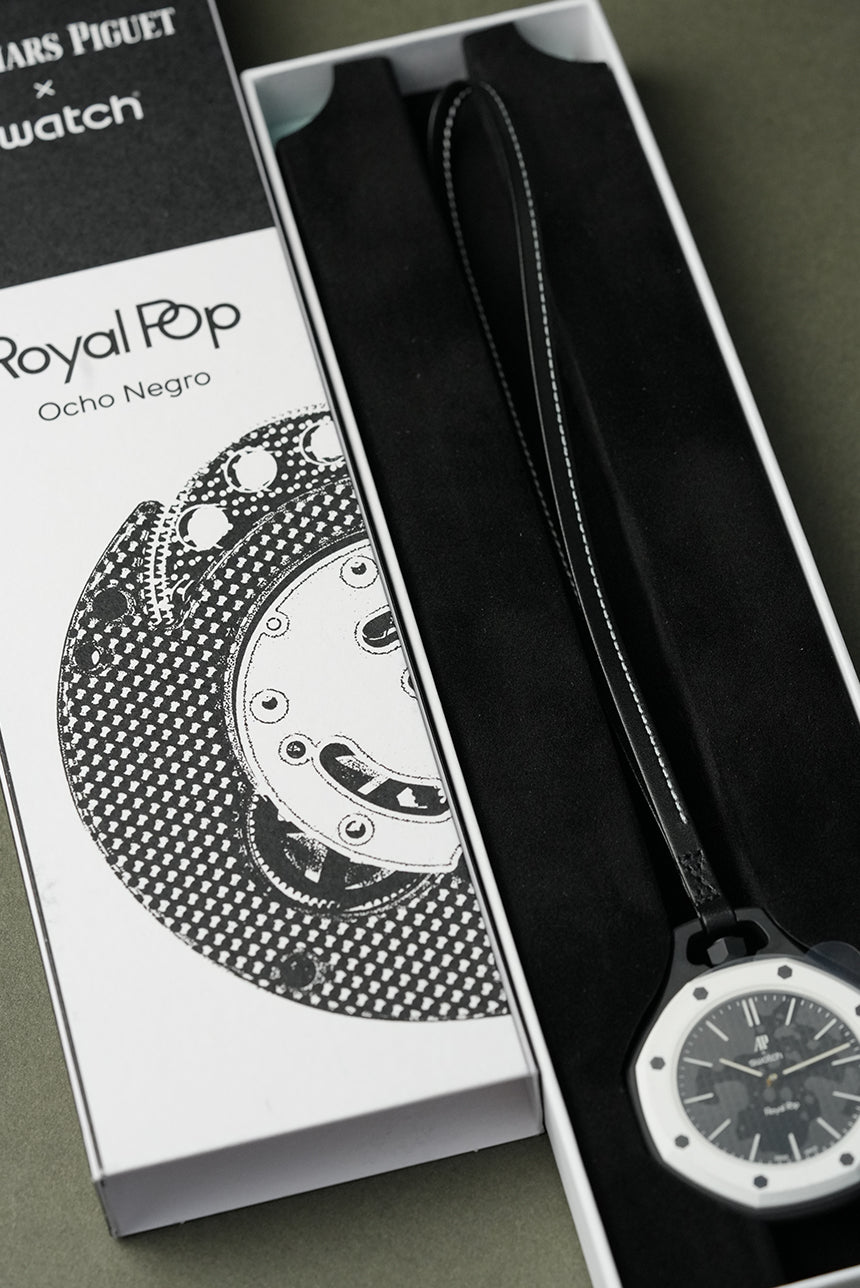 Royal Pop Hachi White-Black Octagonal Lanyard Pocket Watch