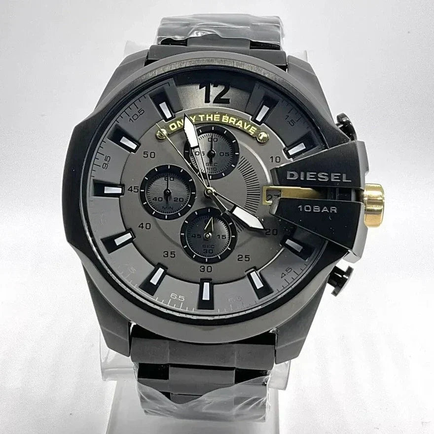 Diesel DZ4479 Mega Chief Chronograph Men's Watch – Grey Dial & Black Steel Strap