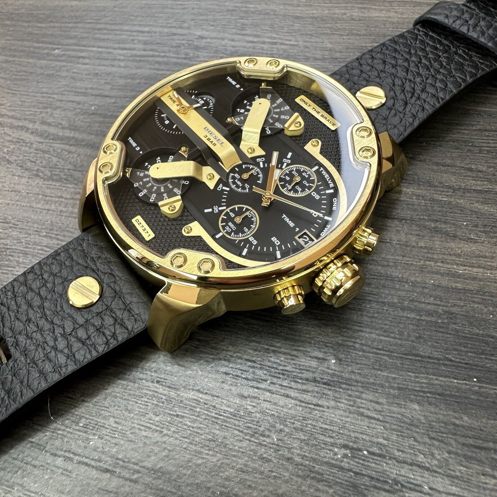 Diesel DZ7371 Mr. Daddy Chronograph Men's Watch – Black Dial & Black Leather Strap