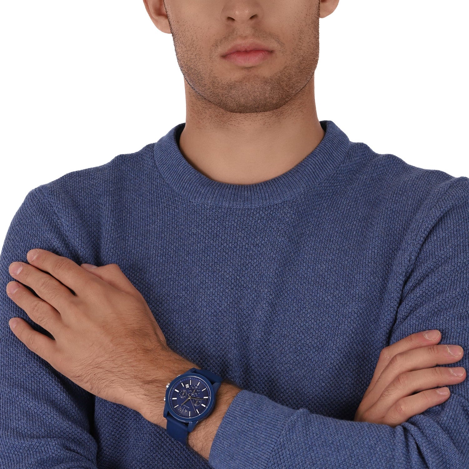 Men's Armani Exchange Outerbanks Chronograph Watch AX1327 – Blue Dial with Blue Silicone Strap
